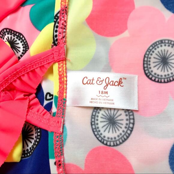 Cat & Jack Girl's Ruffle Floral One Piece Bathing Suit Baby Girl Size 18 Months - Picture 4 of 5